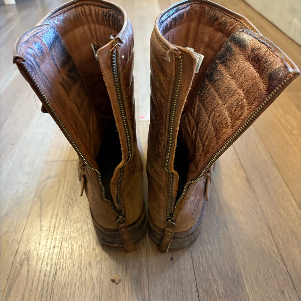 UGG Tatum leather moto biker boots in brown size 9 - Picture 4 of 6